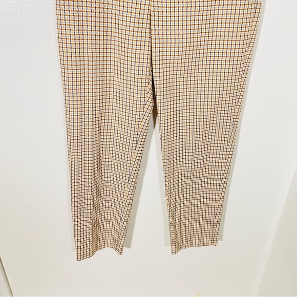 Veronica Beard Renzo Skinny Ankle Trouser Pants Gold Tan Plaid Quiet Luxury - Picture 8 of 9